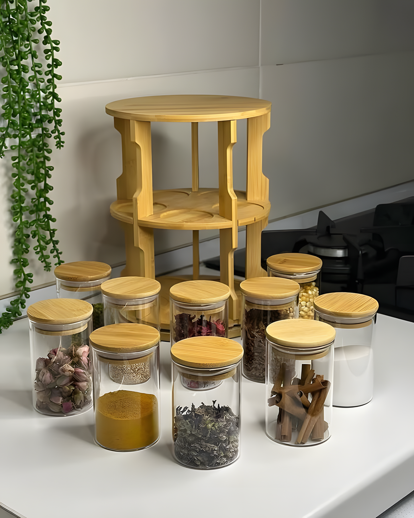 حامل التوابل الخشبي